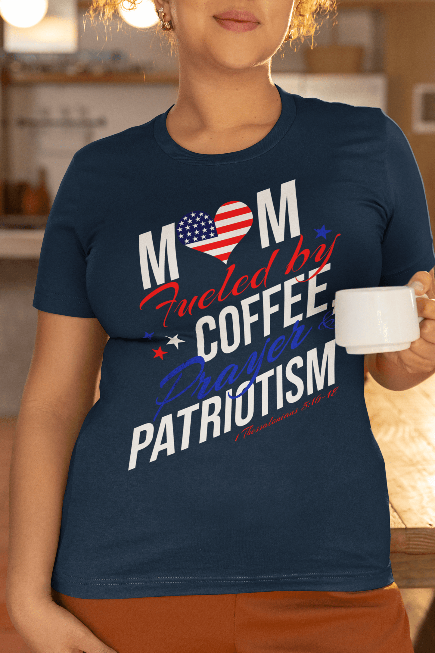 Mom Fueled By Coffee, Prayer & Patriotism Tee