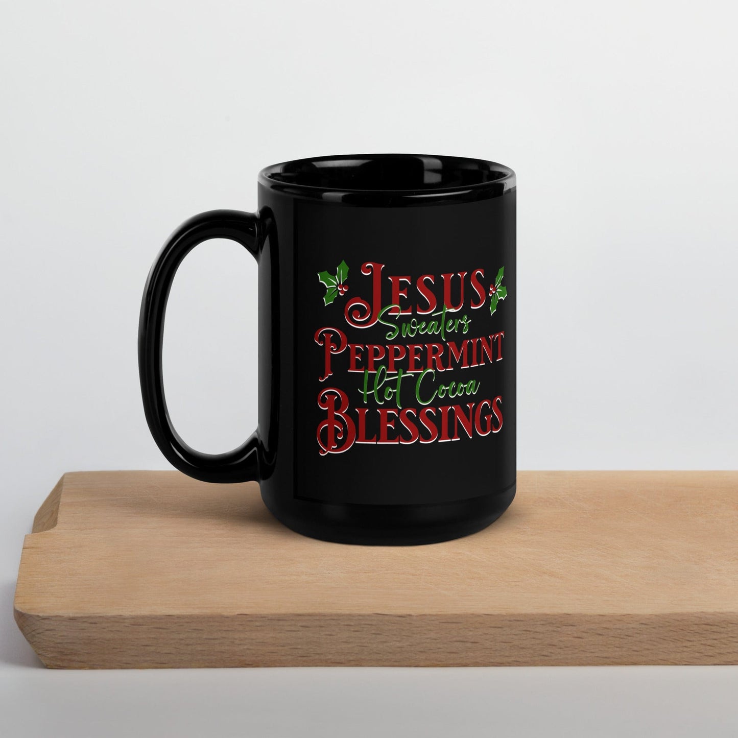 Jesus Peppermint Blessings Black Glossy Mug