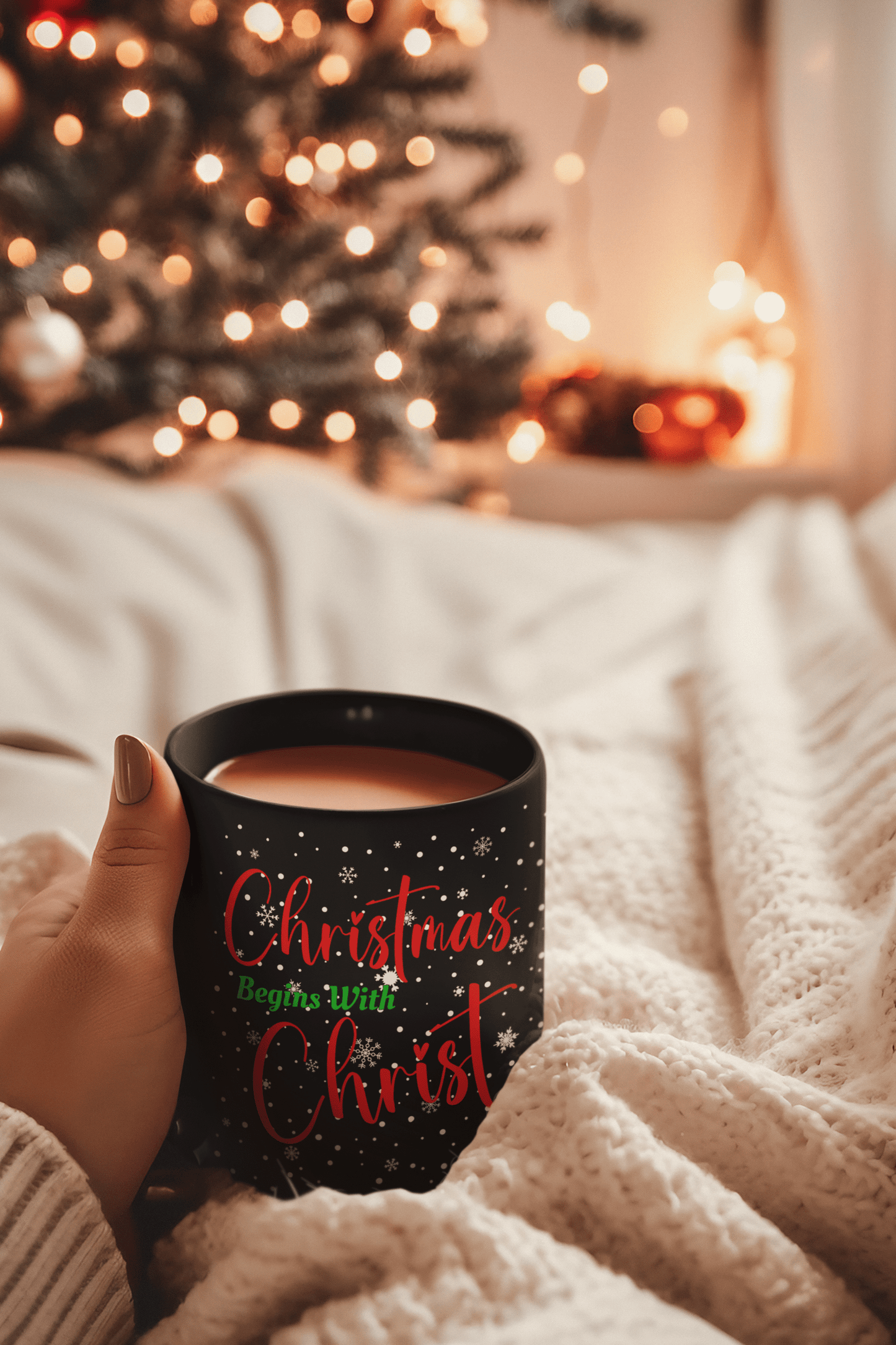 Christmas Begins With Christ Black Glossy 15 oz Mug