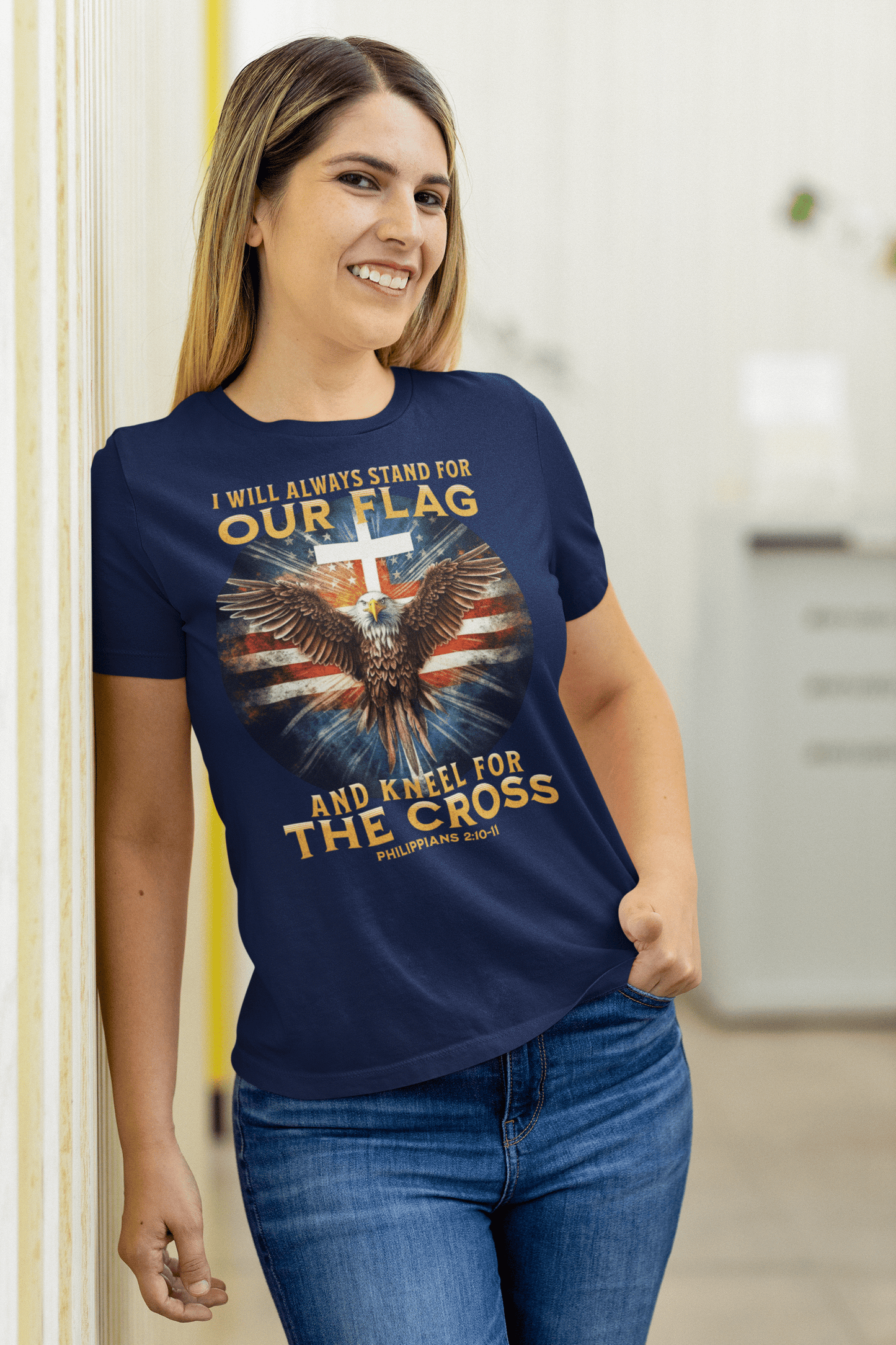 Stand For Our Flag, Kneel For The Cross Women's Tee