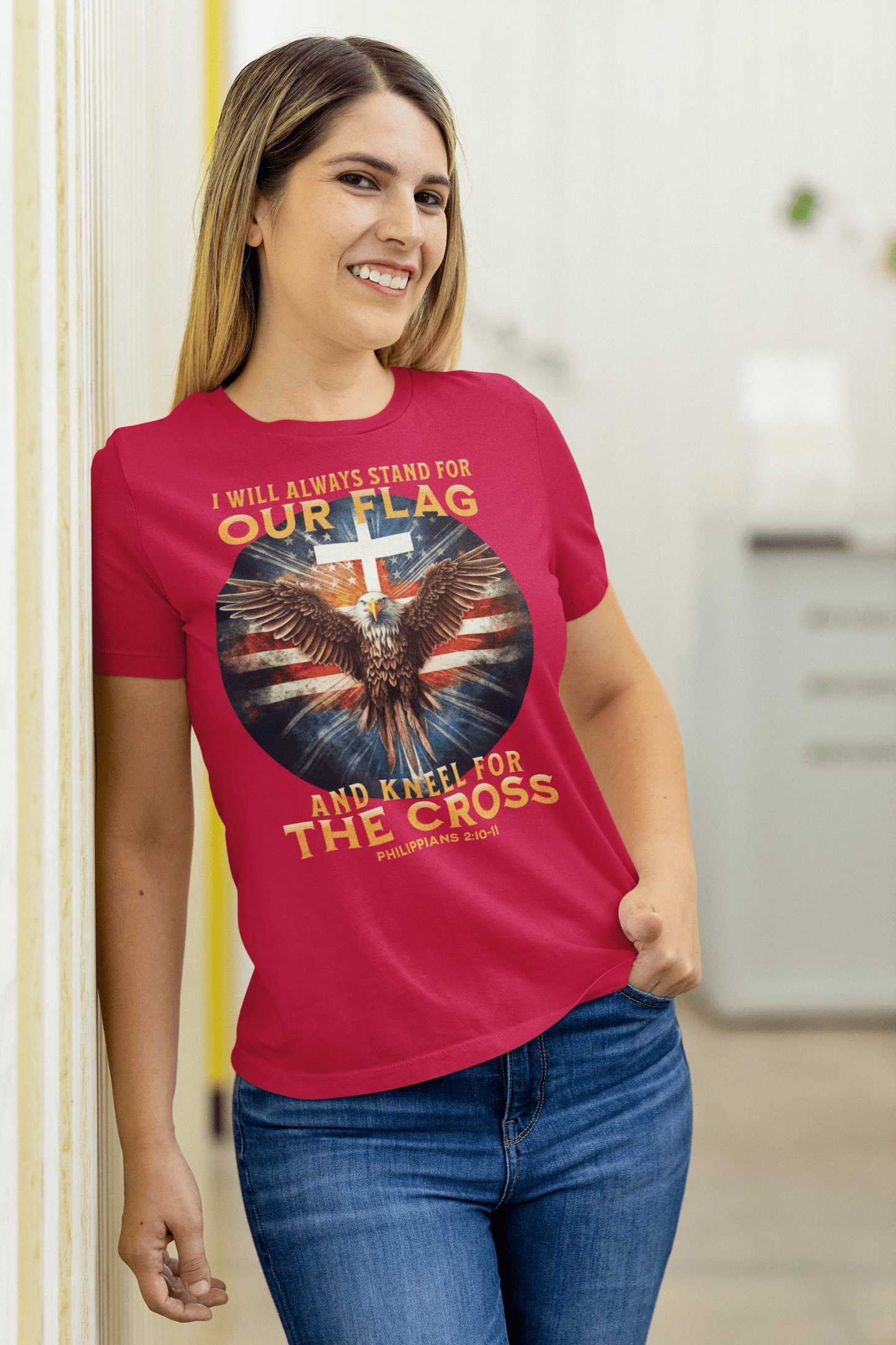 Stand For Our Flag, Kneel For The Cross Women's Tee