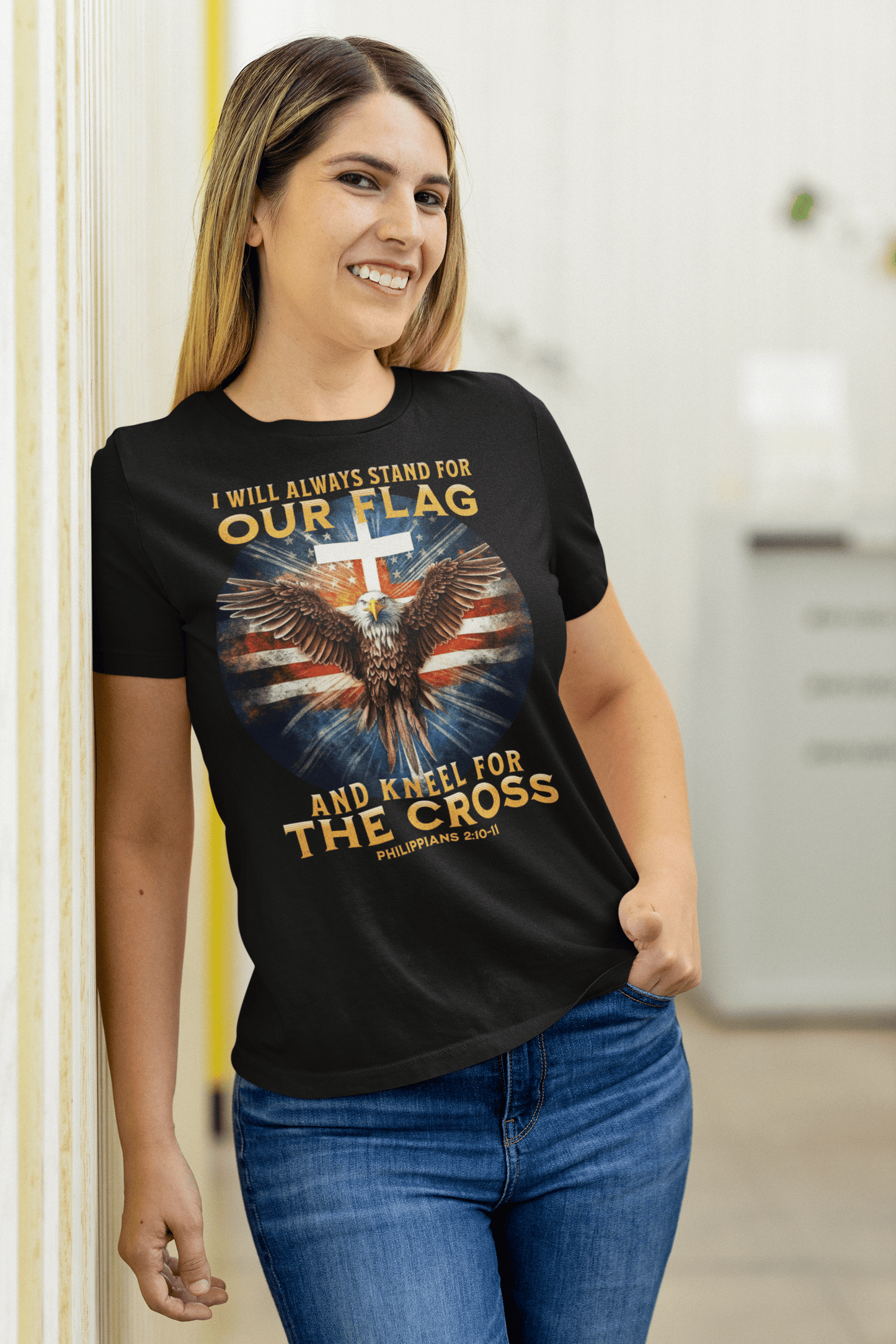 Stand For Our Flag, Kneel For The Cross Women's Tee