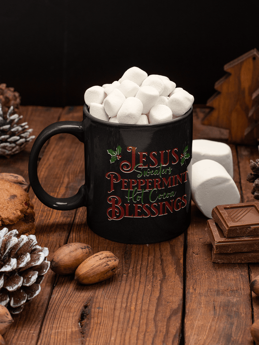 Jesus Peppermint Blessings Black Glossy Mug