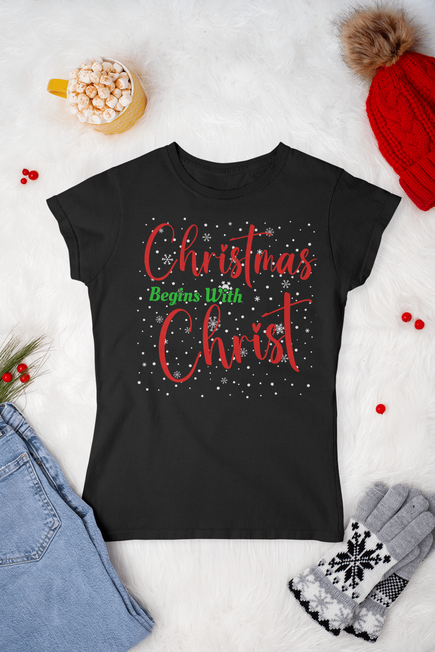 Christmas Begins With Christ  Womens T-shirt